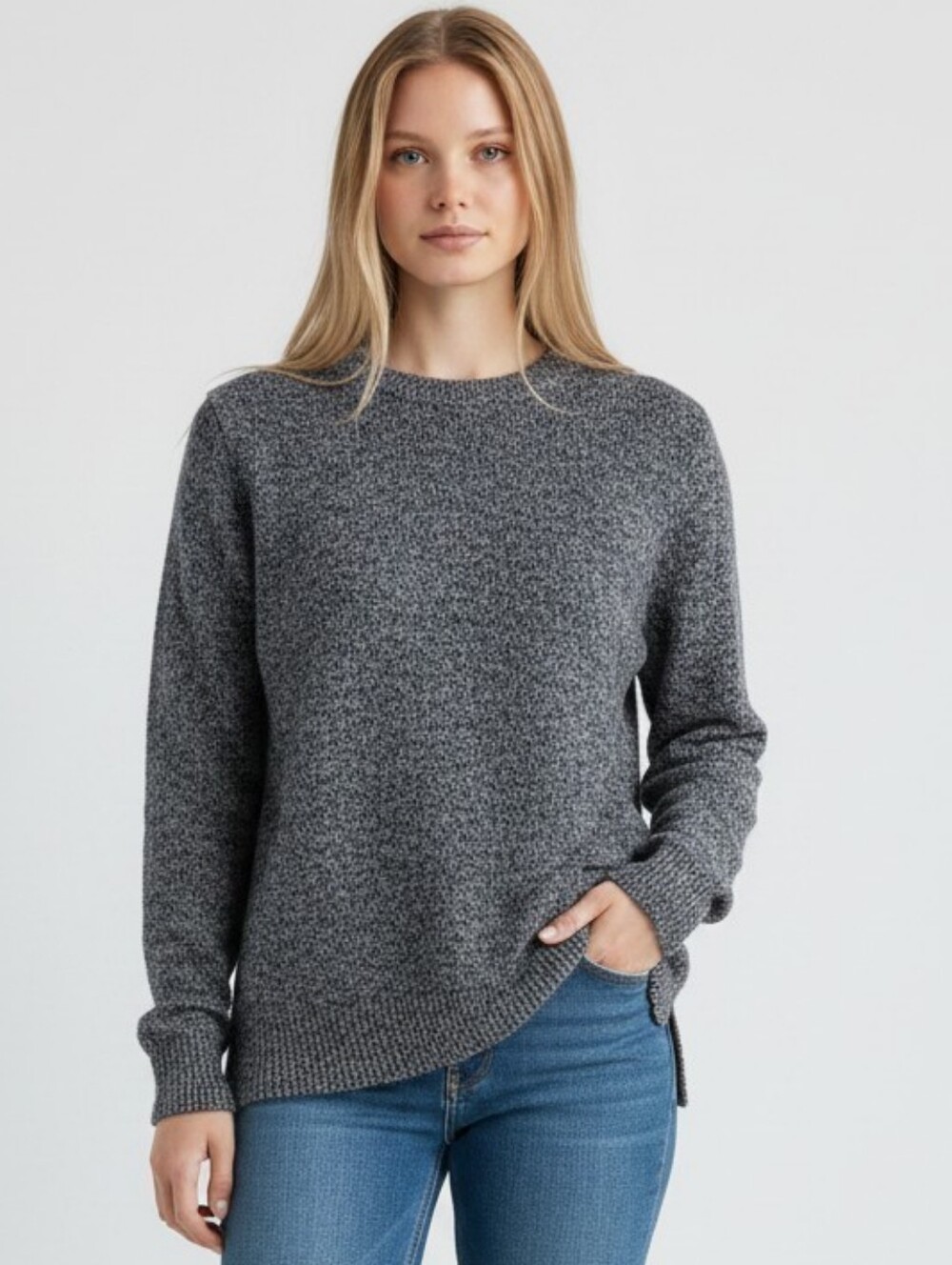 Aqua Cashmere Gray Marled Crew Sweater